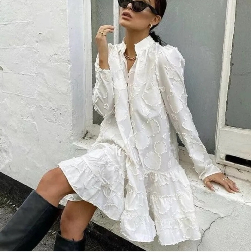 H&M Off White Jacquard Weave Dress, Size Small